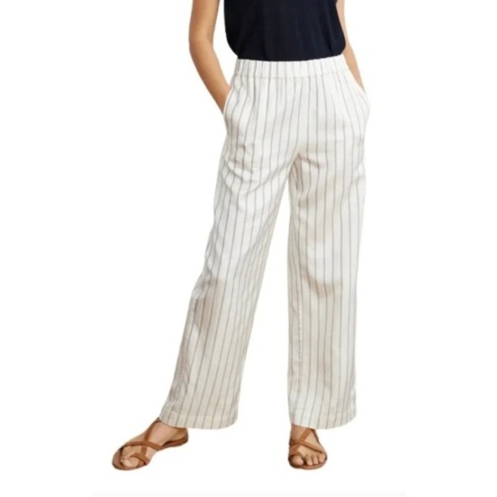 Jenniβ Kayne Striped Wide Leg Pull On Pants Ivory Tan Cuffed Size M